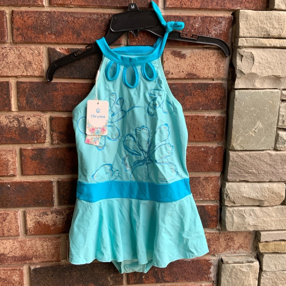 NWT Chrysea Blue Silver Swim Suit Girl 10-11 yr